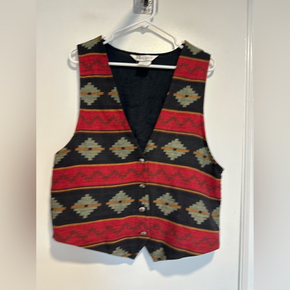 VTG Melrose Southwestern Aztec Sz12 Navajo tribal cotton geometric Button Vest
